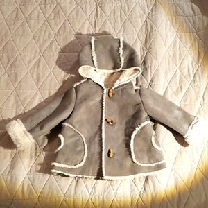 Zara Mini hooded coat, grey with fuzzy lining 3-6